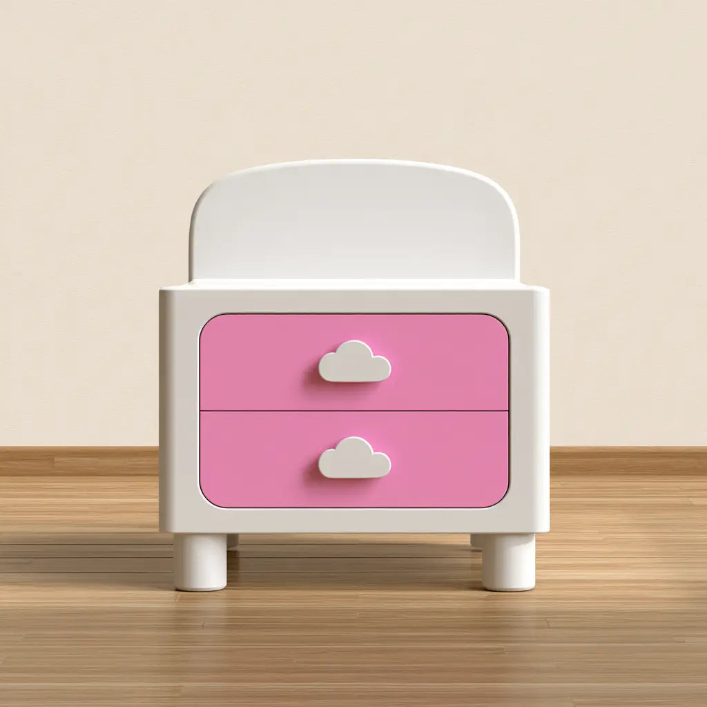 Table de chevet blanche et rose à deux tiroirs avec nuages