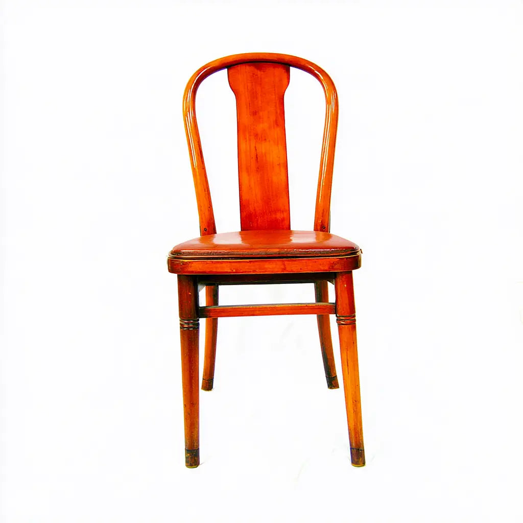 Chaise marron orangé à dossier ajouré et pieds tournés