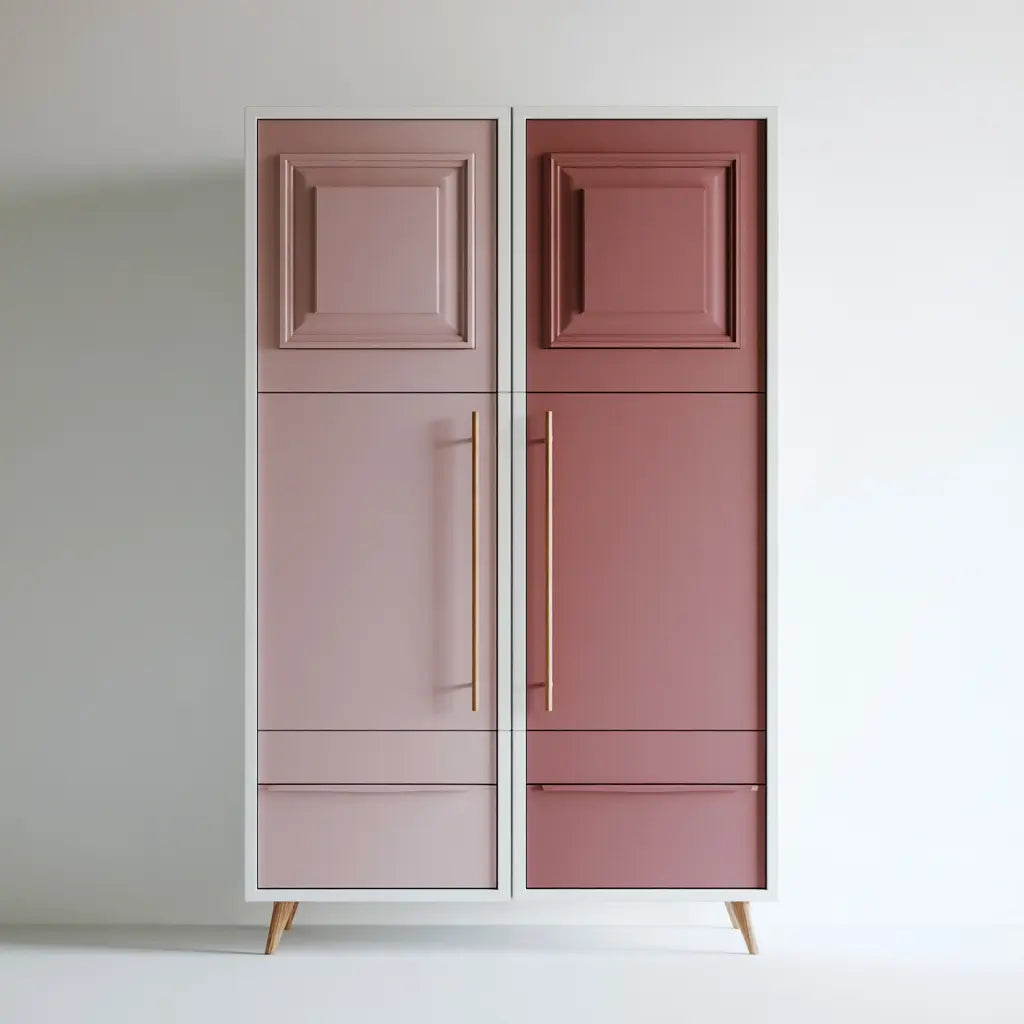 Armoire rose grisé et bordeaux à deux portes moulurées