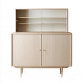 Buffet haut beige à vitrine horizontale et portes basses arrondies