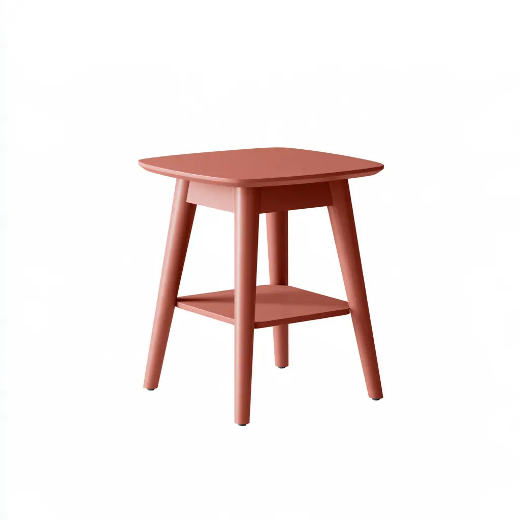 Table d'appoint rouge brique à plateau carré et tablette basse