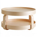 Table basse ronde beige clair à plateaux à rebords et pieds courbés