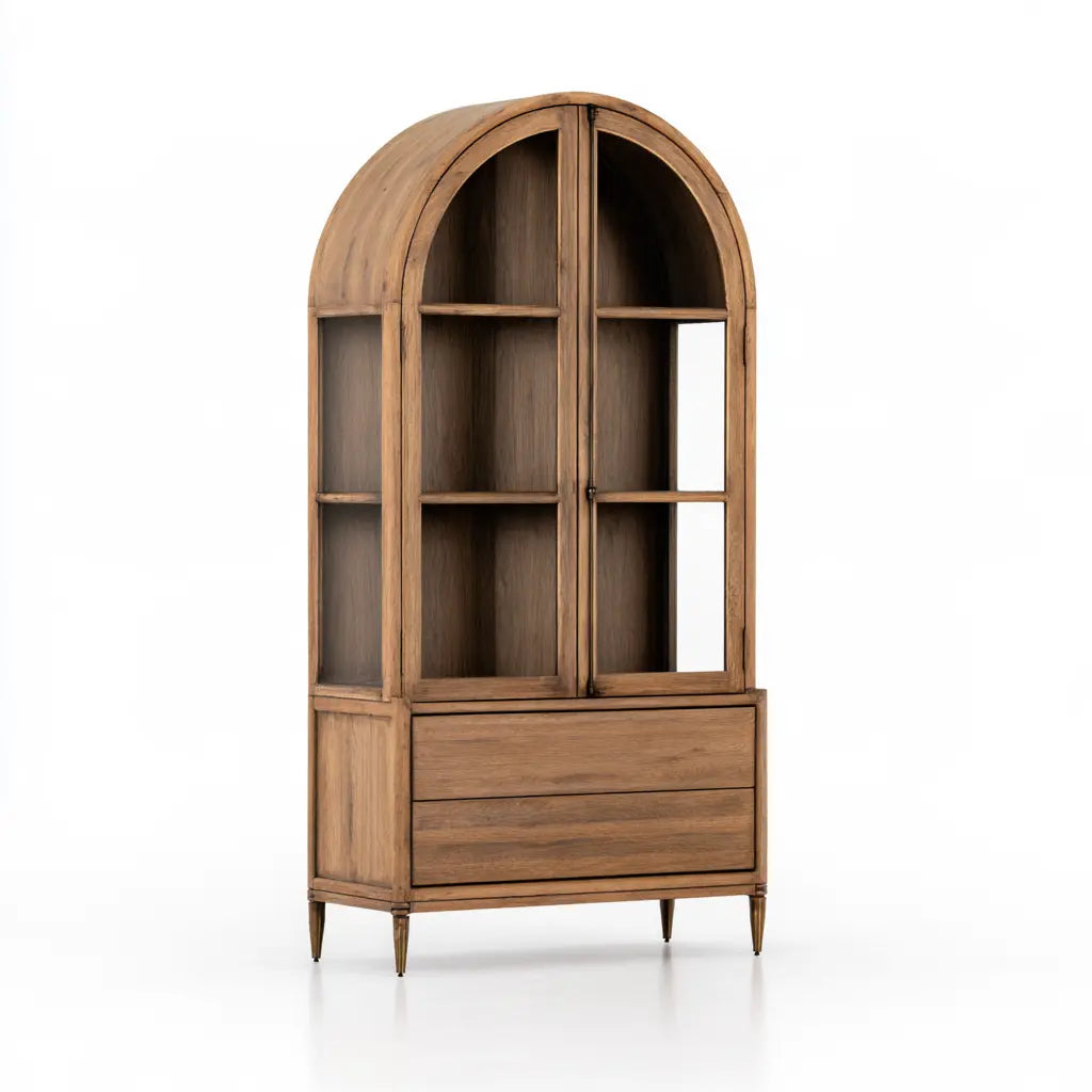 Bibliothèque marron à sommet arqué et tiroirs bas