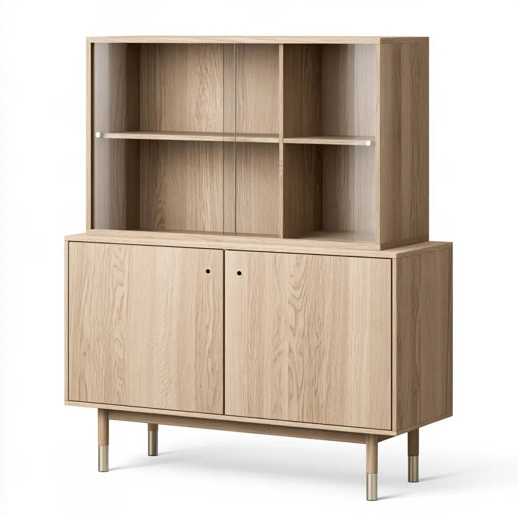 Buffet haut beige à niches ouvertes et portes basses